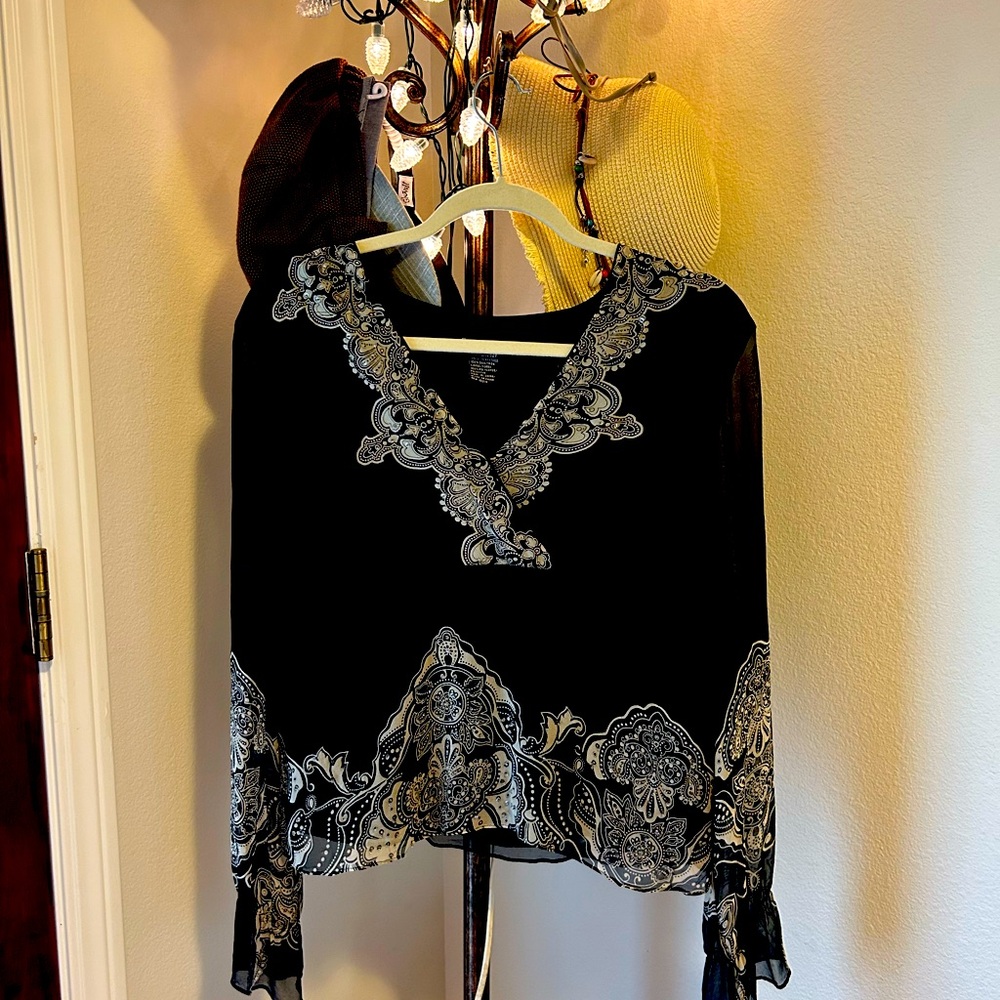 Black & Cream Silk Blouse